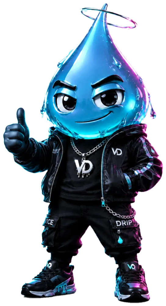Vice Drip mascot giving a thumbs-up against a cyan glow